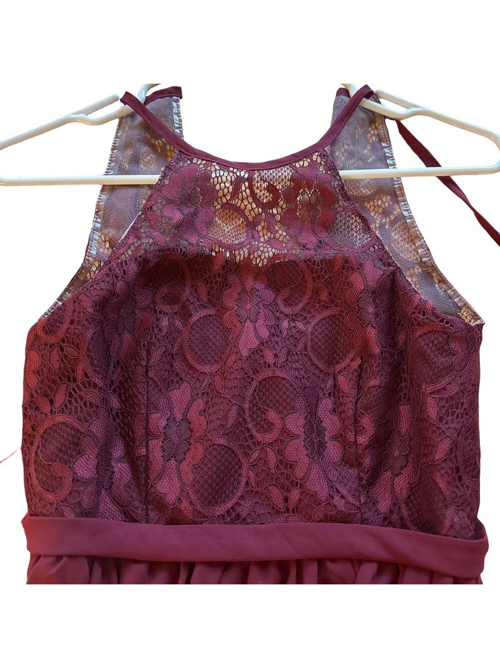 New Azazie Halima Cabernet Junior Bridesmaid Lace Maxi Dress Girl 10 NWT - Picture 4 of 7